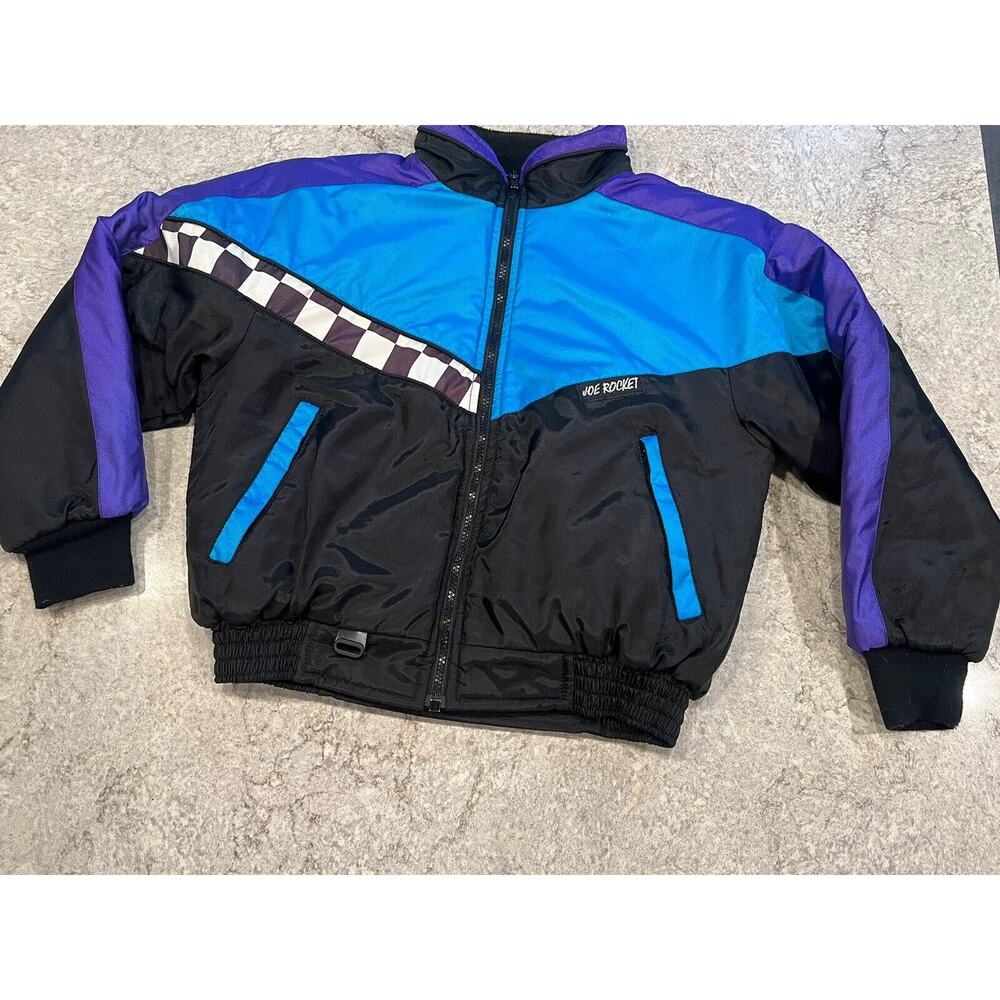 Vtg Joe Rocket Snow Jacket Youth 10 Large Coat Colorblock Purple Teal Checkered